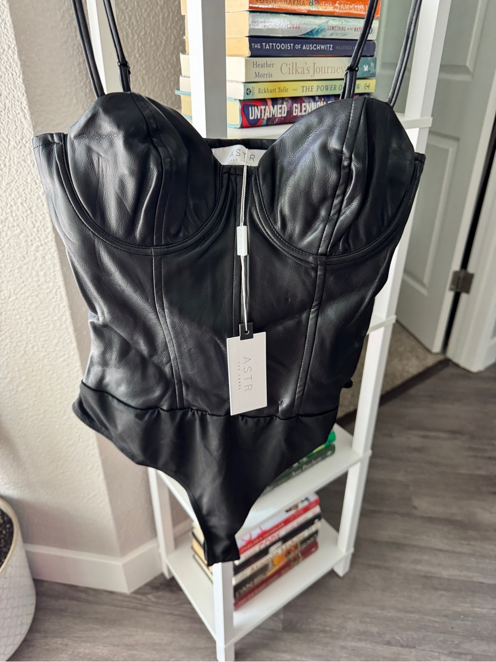 Astr Black Faux Leather Bustier Bodysuit